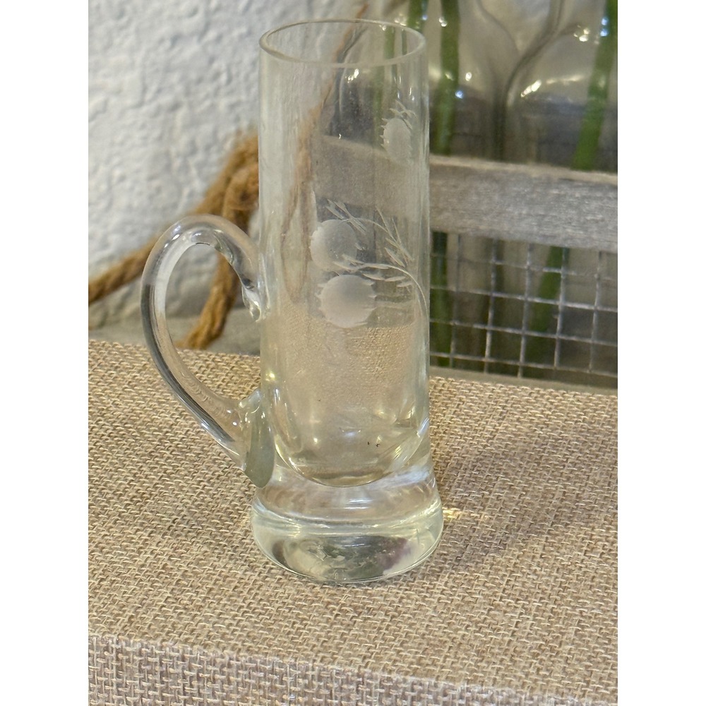 Vintage Fred Harvey Etched Thistle Shot Glass Miniature Mug Toothpick Holder